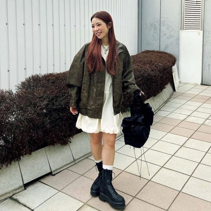 【SNAP】グラデーション加工のレザーアウターでこなれ感を！まりもさん